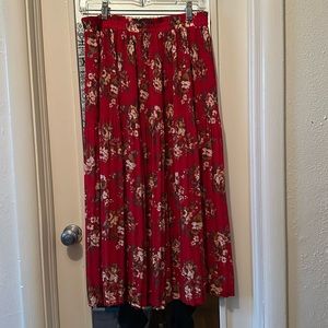 Red A-Line Floral Skirt
